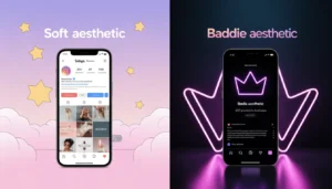 A comparison of soft aesthetic and baddie nicknames for Instagram profiles created with Quick Counter Tools online generator.