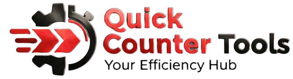 Official logo of Quick Counter Tools featuring a 3D black gear and red fast arrows with the tagline Your Efficiency Hub.
