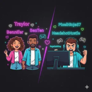 Couple name blending and gaming username generator illustration.