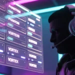 A futuristic digital dashboard showing cool nickname ideas like Phantom and Vortex, designed for gamers by Quick Counter Tools nickname finder.
