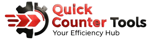 Official logo of Quick Counter Tools featuring a 3D black gear and red fast arrows with the tagline Your Efficiency Hub.