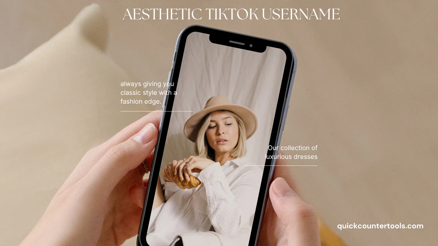 A person holding a smartphone showing an aesthetic fashion profile image to inspire creative TikTok username ideas.