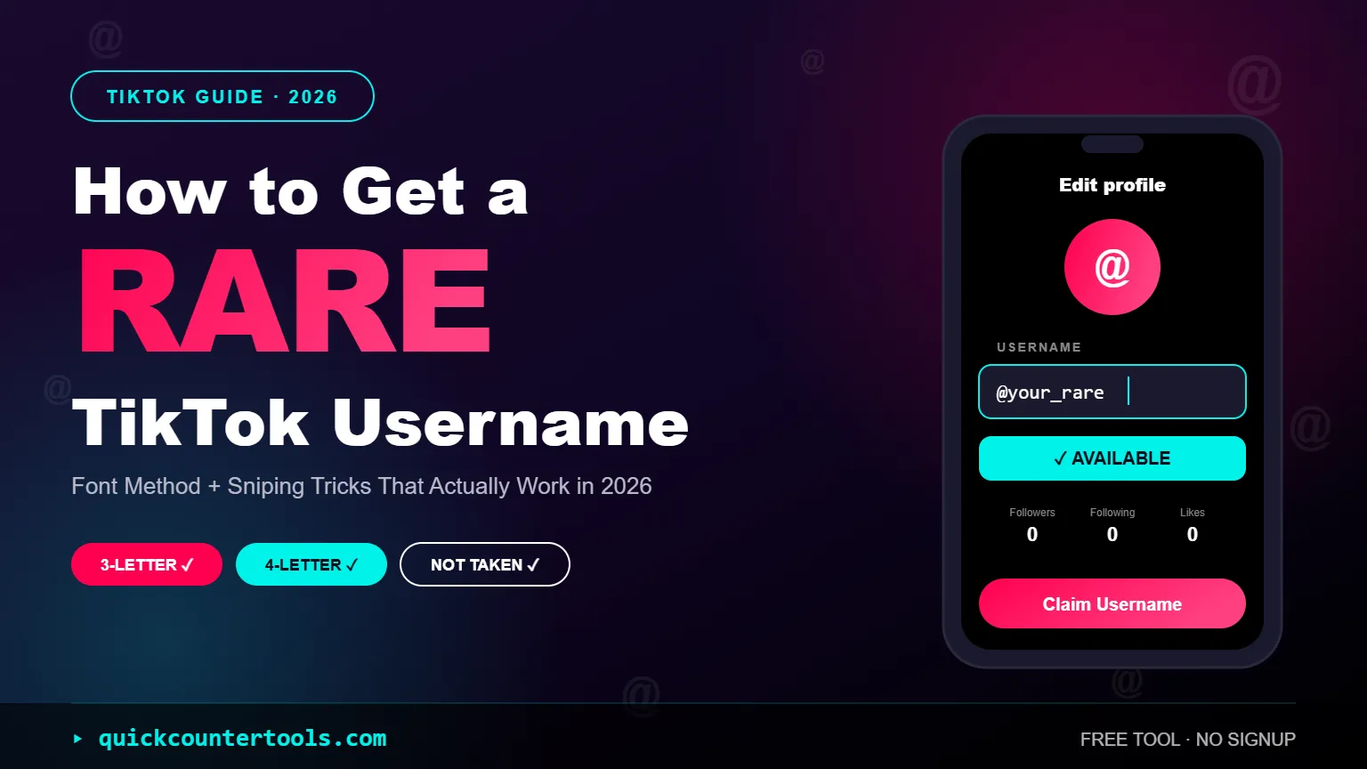 Step-by-step guide on how to get a rare TikTok username using the Quick Counter Tools generator.