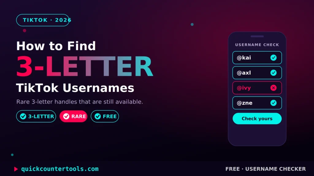 3-letter TikTok usernames shown as short handle ideas on a dark TikTok-style background