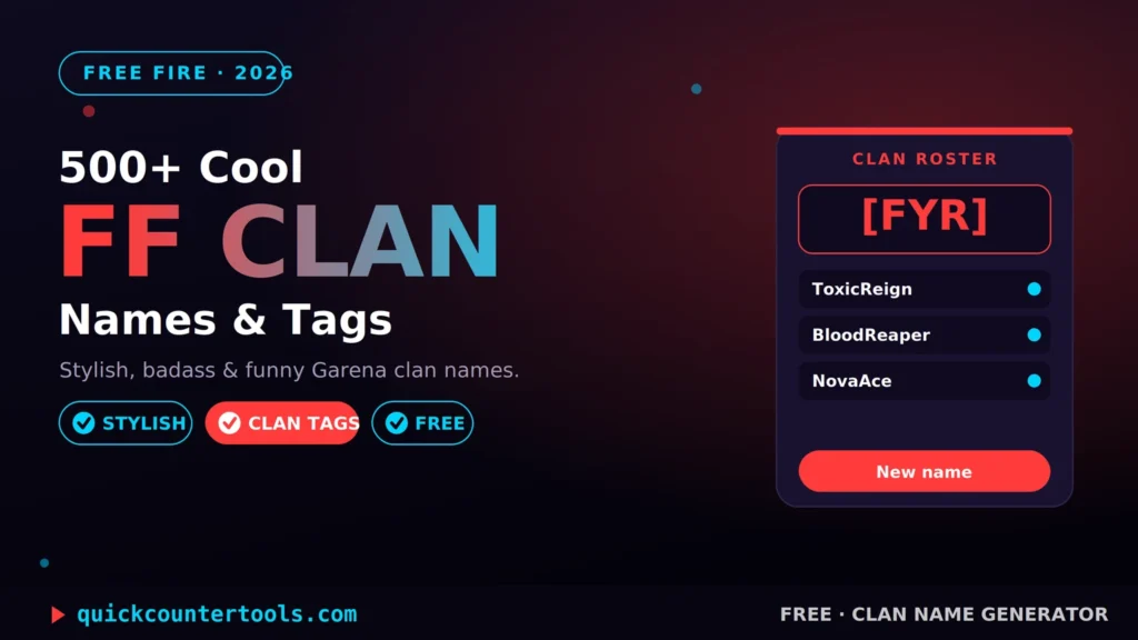 Free Fire clan names shown as stylish guild tags on a dark, fiery background